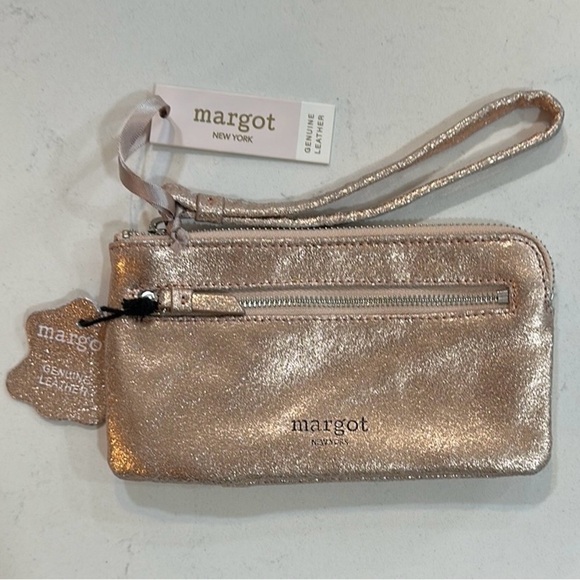 margot Genuine Leather Rose Gold Credit Card Holder - Picture 1 of 7